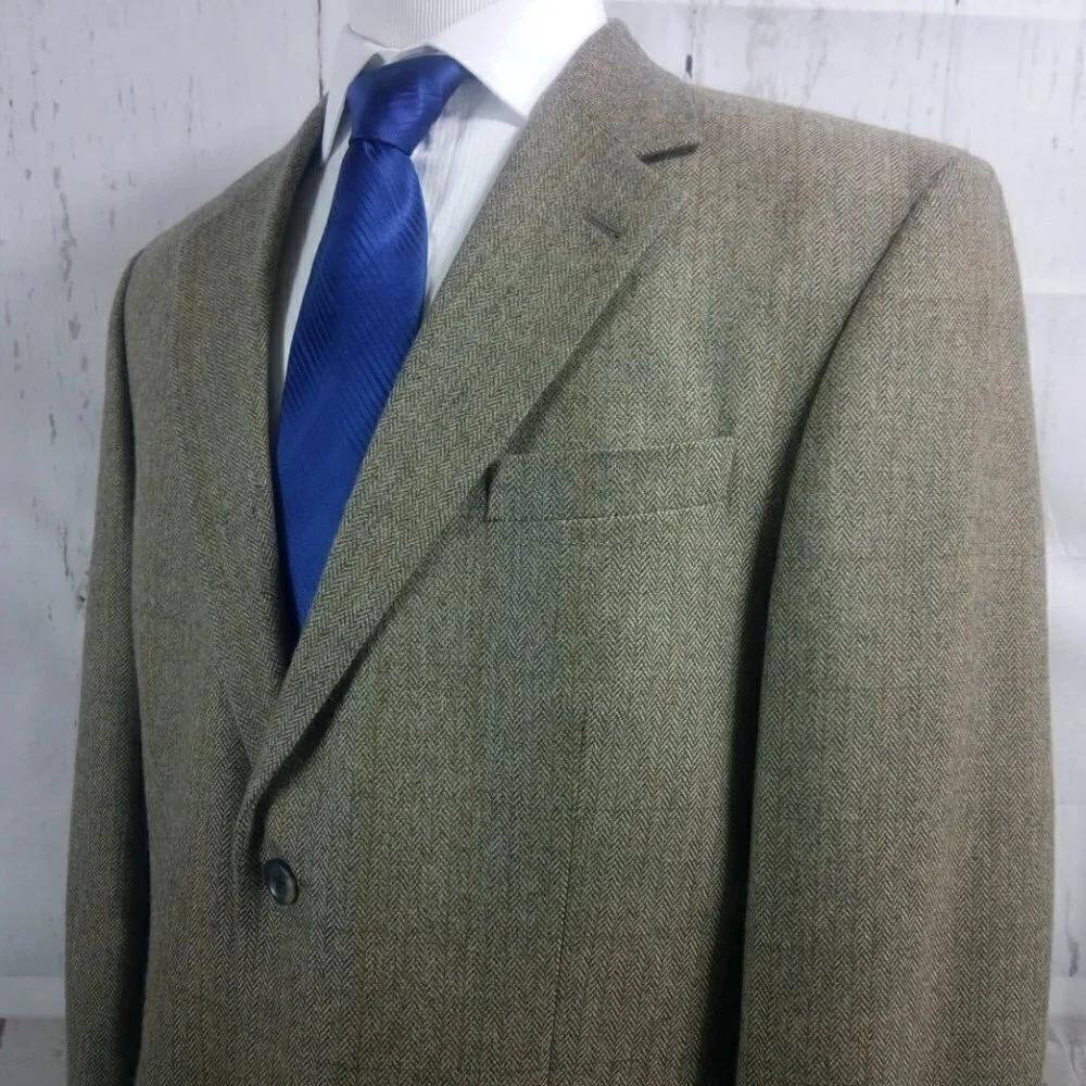 Oscar de la Renta 43R Brown Suit Blazer Sport Coat